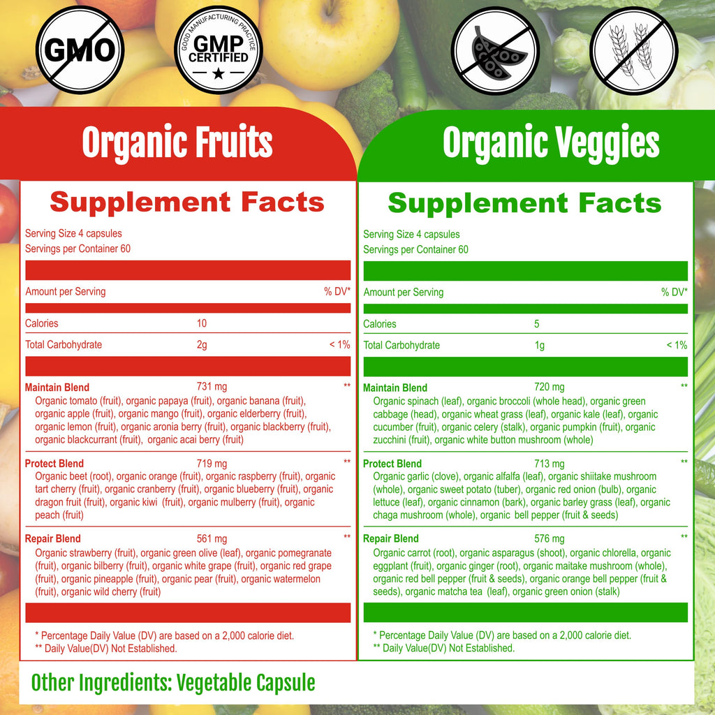 UpNourish Organic Fruits and Veggies Supplement - Support Diet Balance, Body Cleanse & Energy - 480 Fruits and Super Greens Capsules from Nature - Fruit and Vegetable Supplements for Adults & Kids UpNourish Au supplements