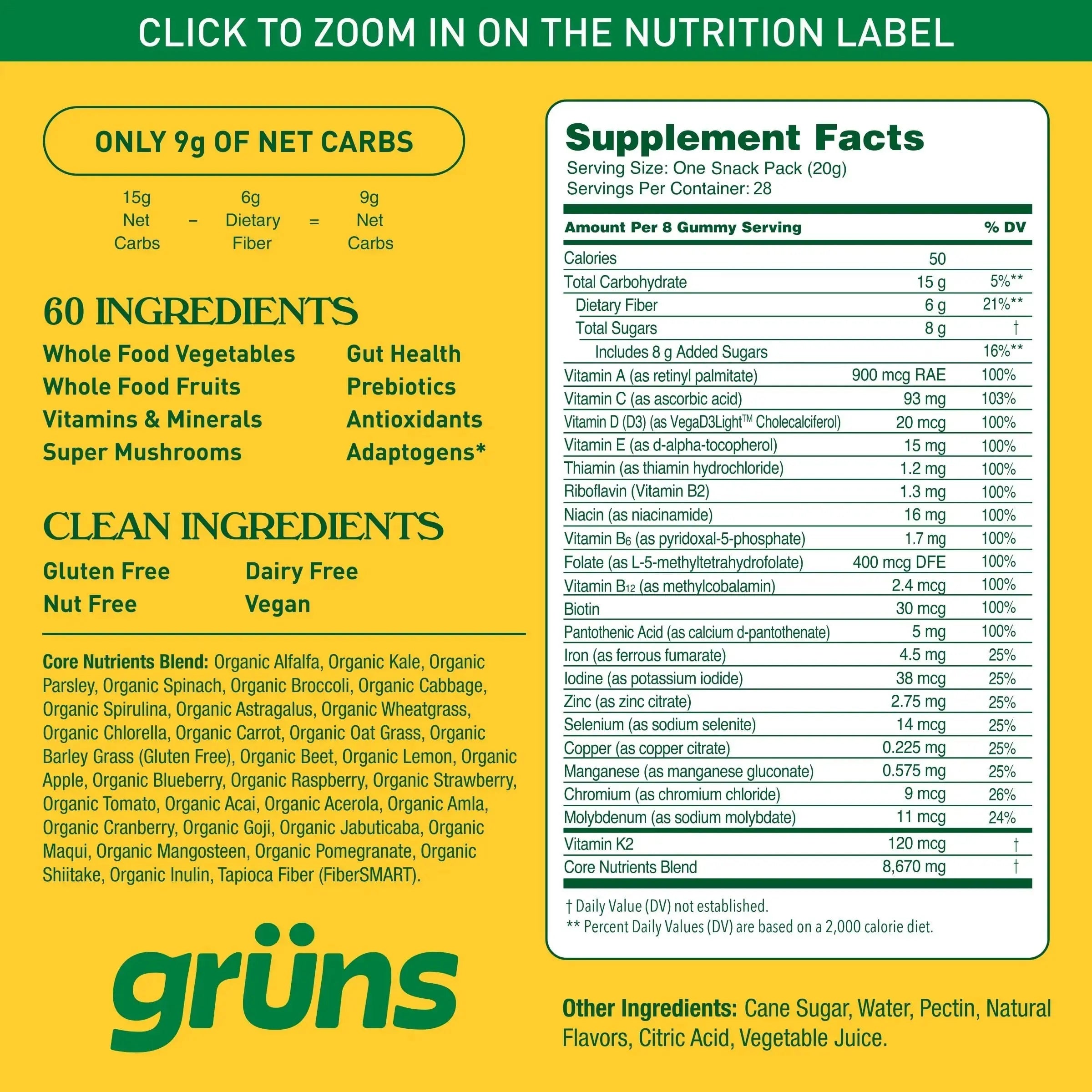 Gruns Adults Super Greens Multivitamin Gummies, Superfood Vitamin Gummy Bears with Spirulina, Chlorella, Prebiotic Fiber for Digestive Health Grüns Au supplements