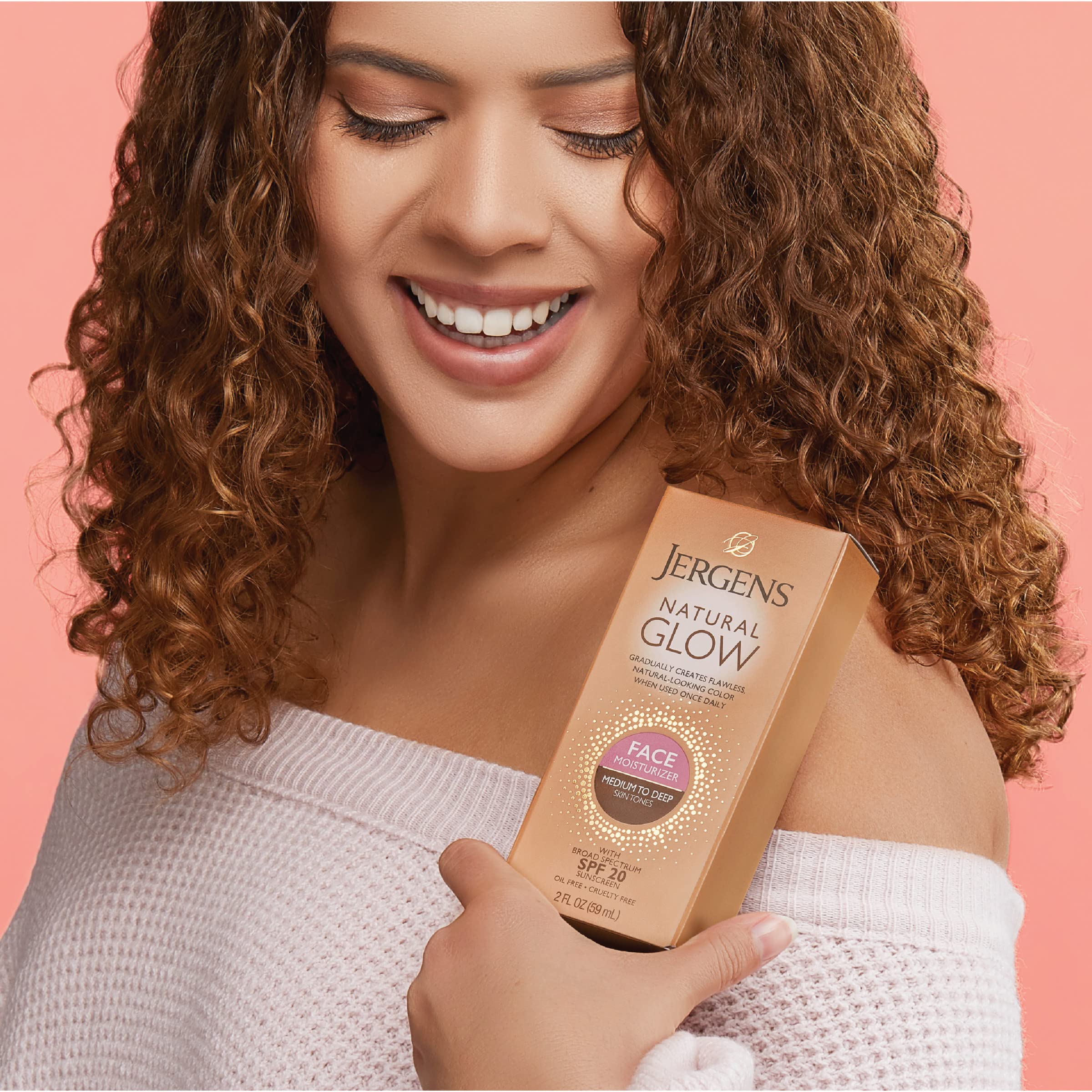 Jergens Natural Glow Self Tanner Face Moisturizer with SPF 20 Facial Sunscreen, Medium to Deep Skin Tone, Sunless Tanning, Oil Free