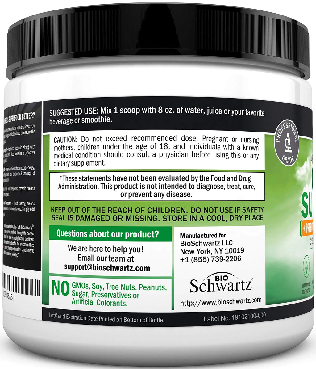 Super Greens Powder Superfood - Greens Powder with Probiotics Prebiotics Digestive BioSchwartz Au supplements