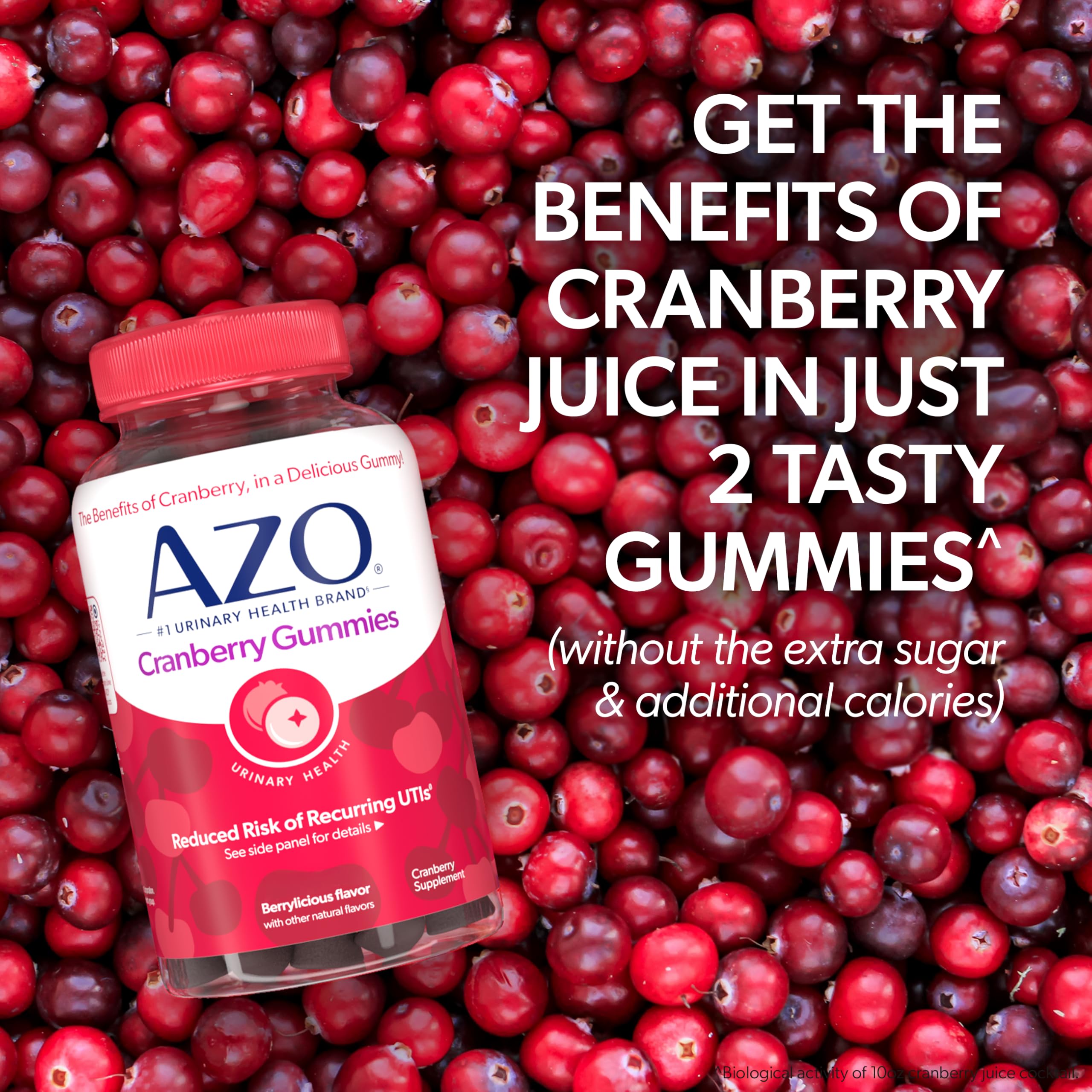 AZO Cranberry Urinary Tract Health Gummies Dietary Supplement, 2 Gummies = 1 Glass of Cranberry Juice, Helps Cleanse & Protect