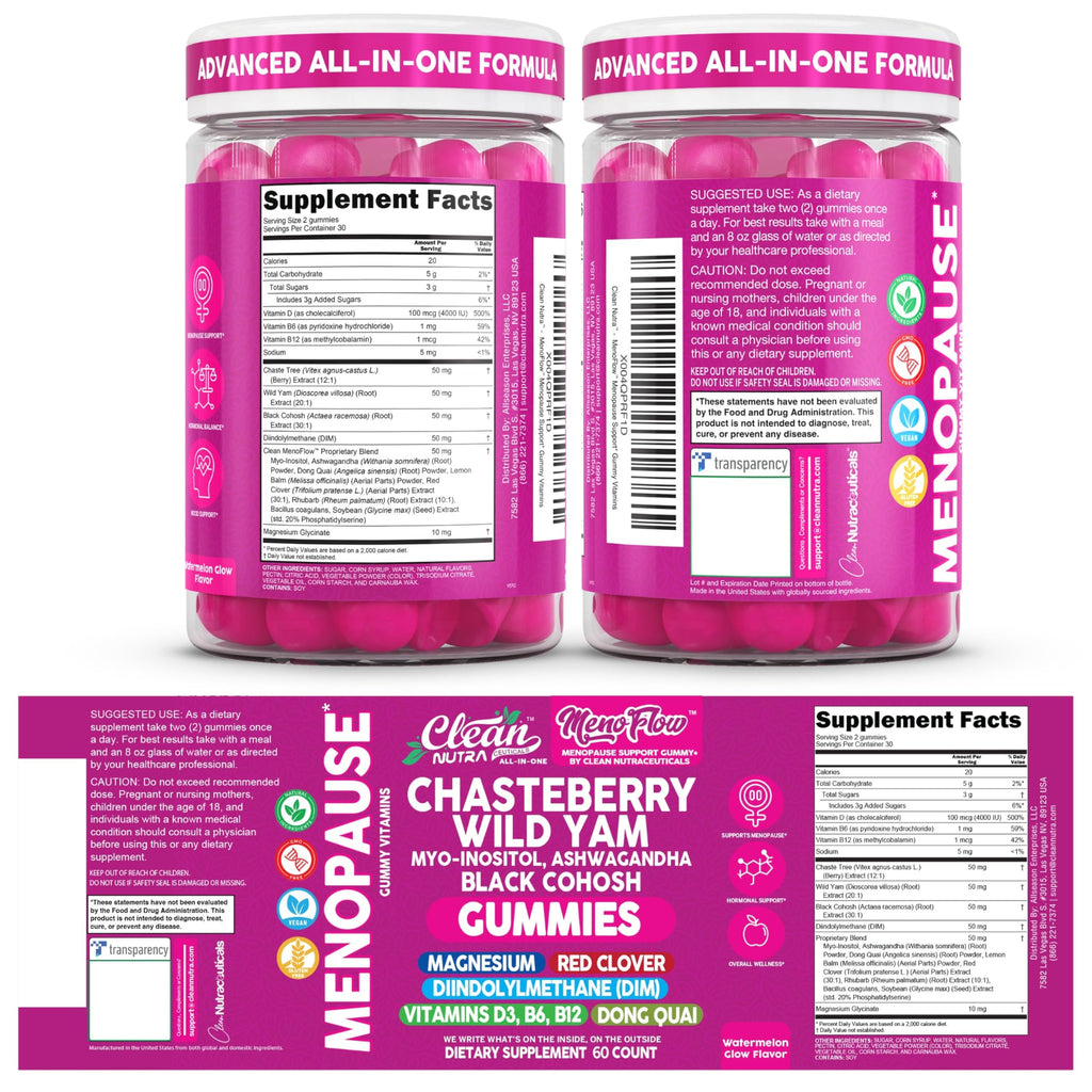 Clean Nutra Menopause Supplements for Women Chastberry Wild Yam Gummies Inositol Black Cohosh Magnesium Red Clover DIM Supplement B6 Magnesium Glycinate Glycine Vitex Hormone Balance Gummy Vitamins Clean Nutraceuticals Au supplements