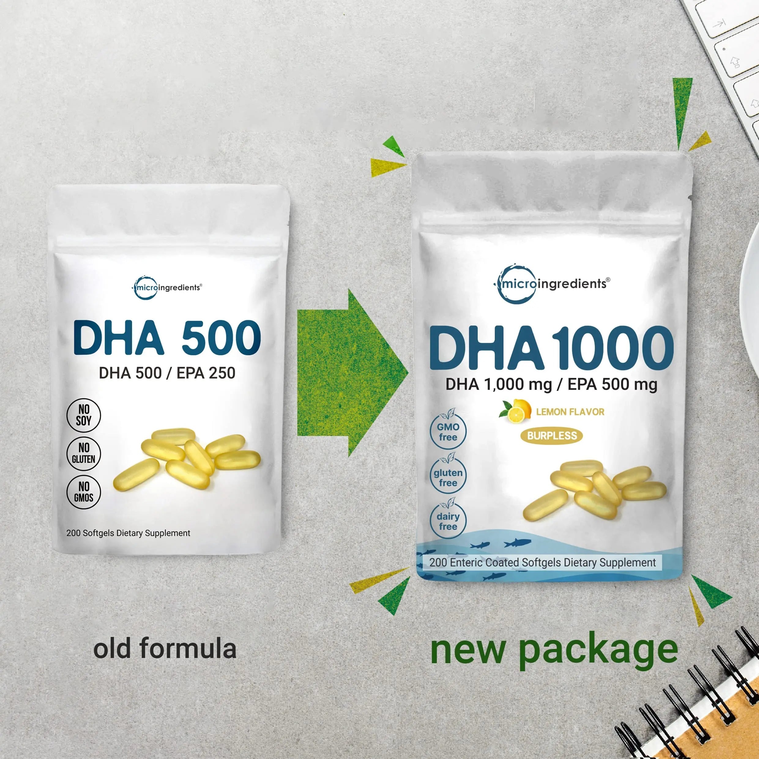 Omega 3 Fish Oil DHA Supplements 1000mg with EPA 500mg, 200 Softgels Micro Ingredients Au supplements