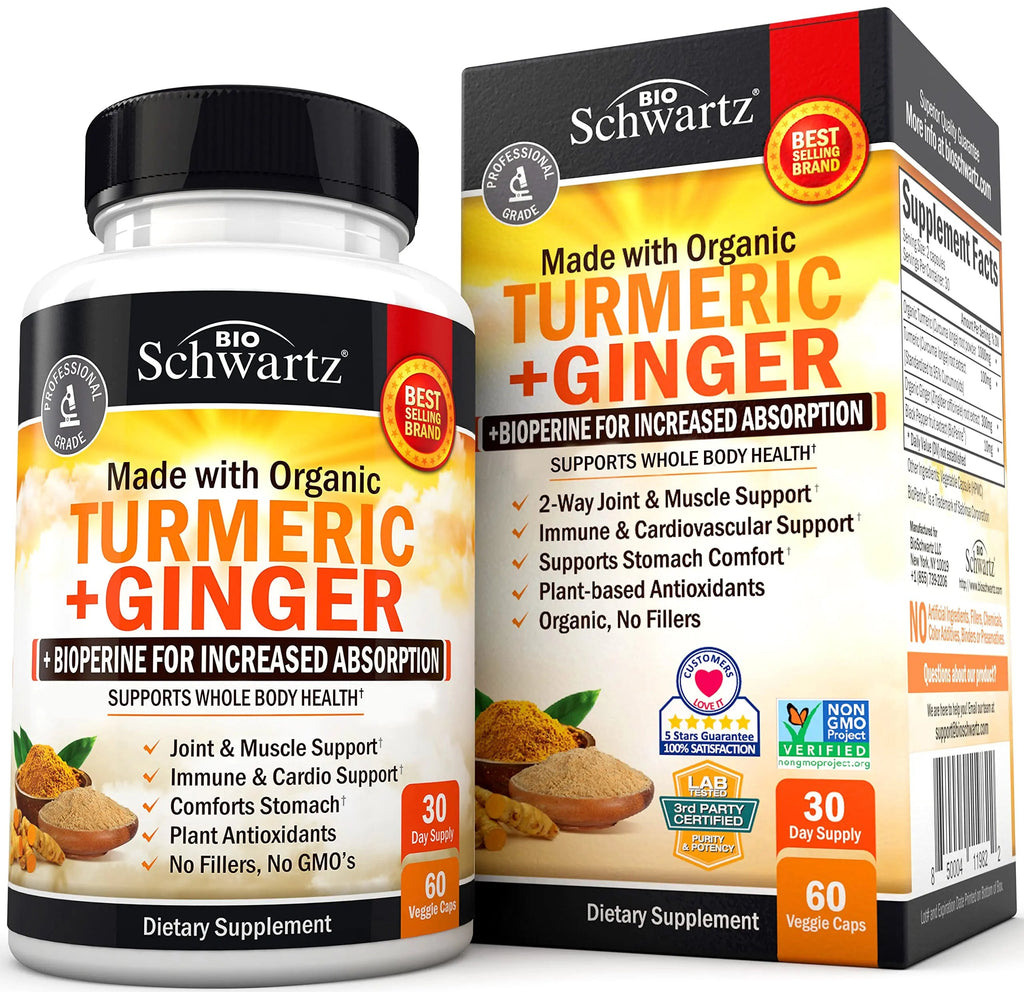 Organic Turmeric Curcumin and Ginger - 95% Standardized Curcuminoids with BioPerine BioSchwartz Au supplements