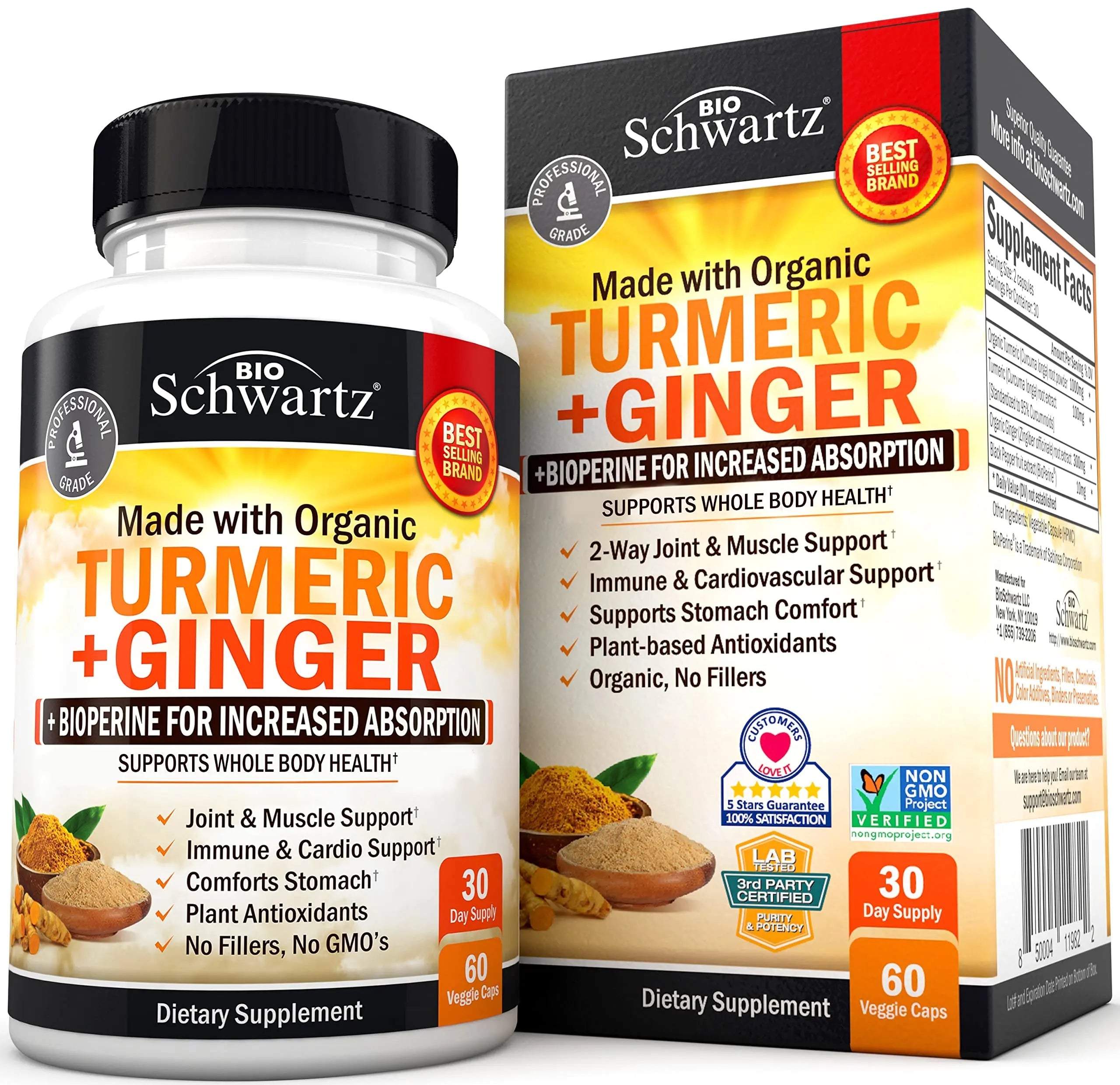 Organic Turmeric Curcumin and Ginger - 95% Standardized Curcuminoids with BioPerine BioSchwartz Au supplements