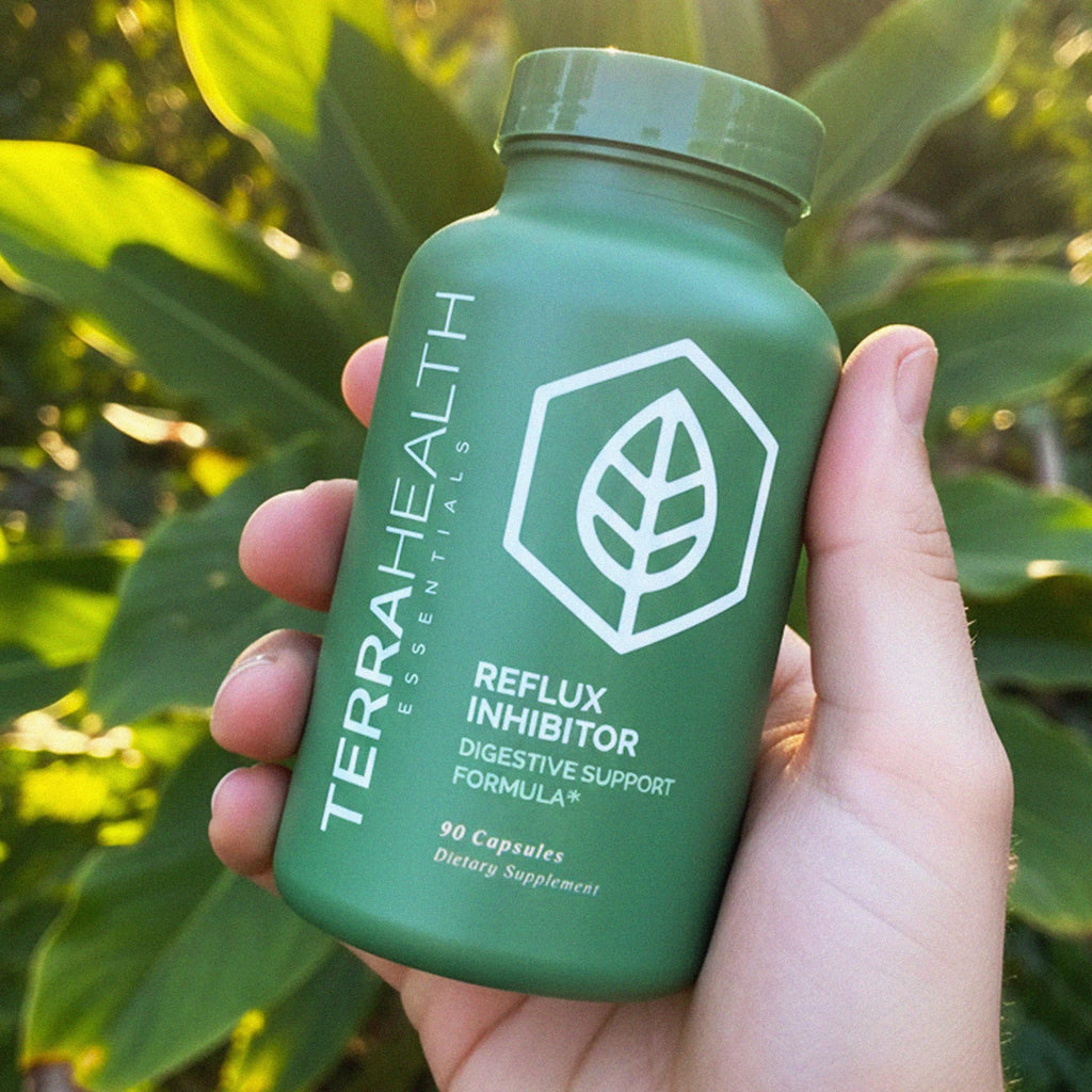 Terra Health Essentials Reflux Inhibitor - Digestive Supplement for Stomach Comfort, Acid Balance & Nutrient Absorption - Betaine HCL with Pepsin