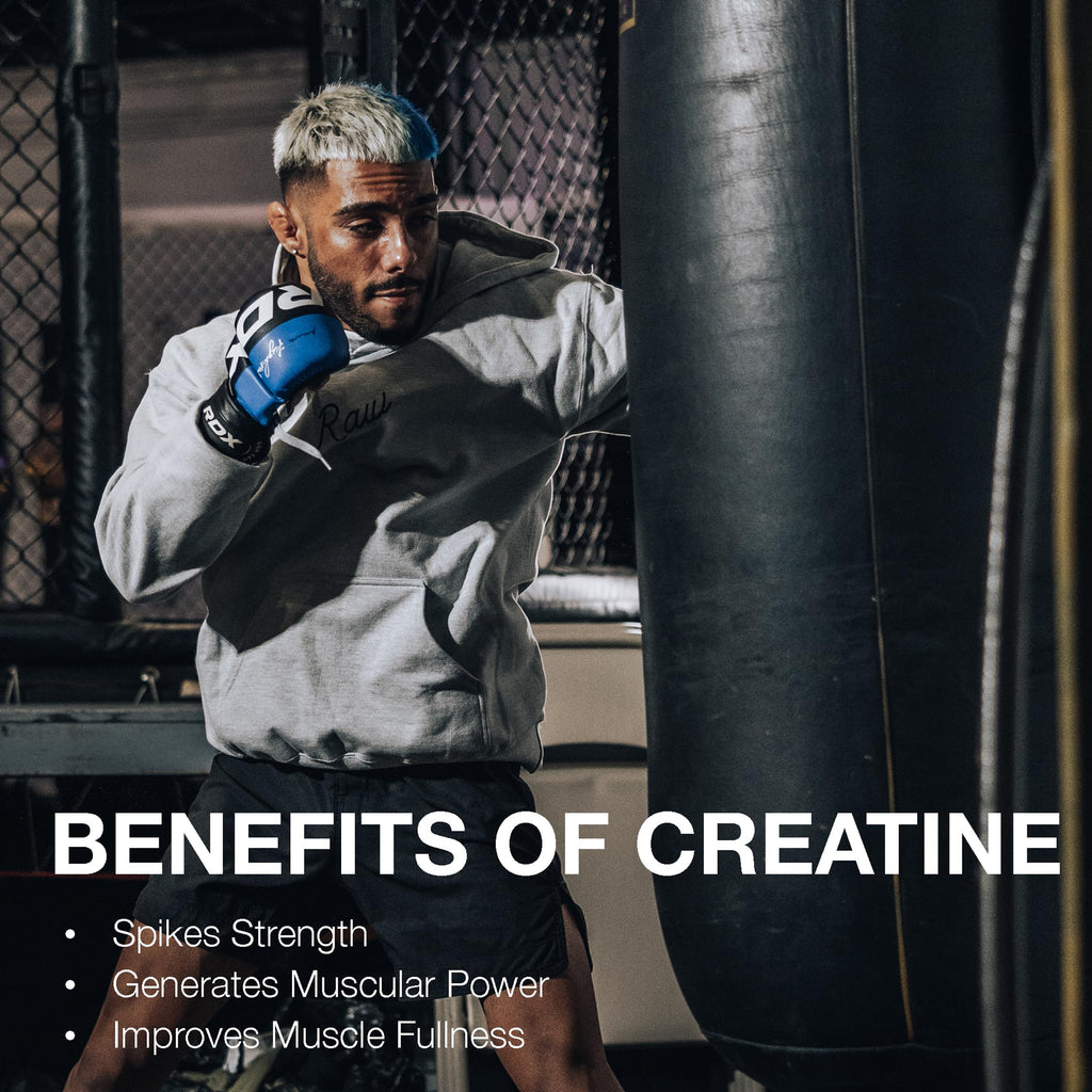 RAW Nutrition Creatine Monohydrate Powder, Blue Raspberry (30 Servings) - Micronized Creatine Monohydrate Supplement for Workout Performance, Build Muscle & Strength