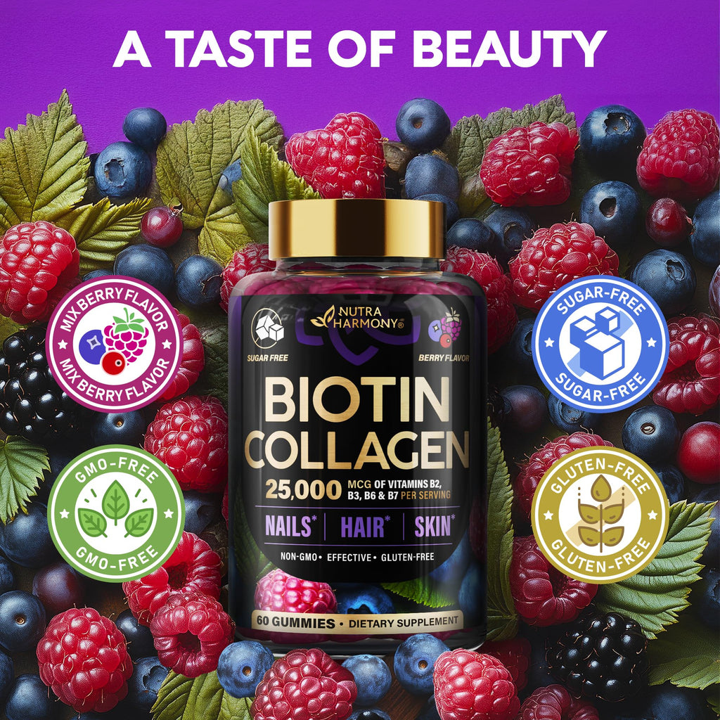 Biotin Gummies with Collagen - Hair Growth Support Skin, & Nail Strength - for Women & Men - Biotin 10000mcg | Keratin | Hyaluronic Acid | B-Complex | Saw Palmetto