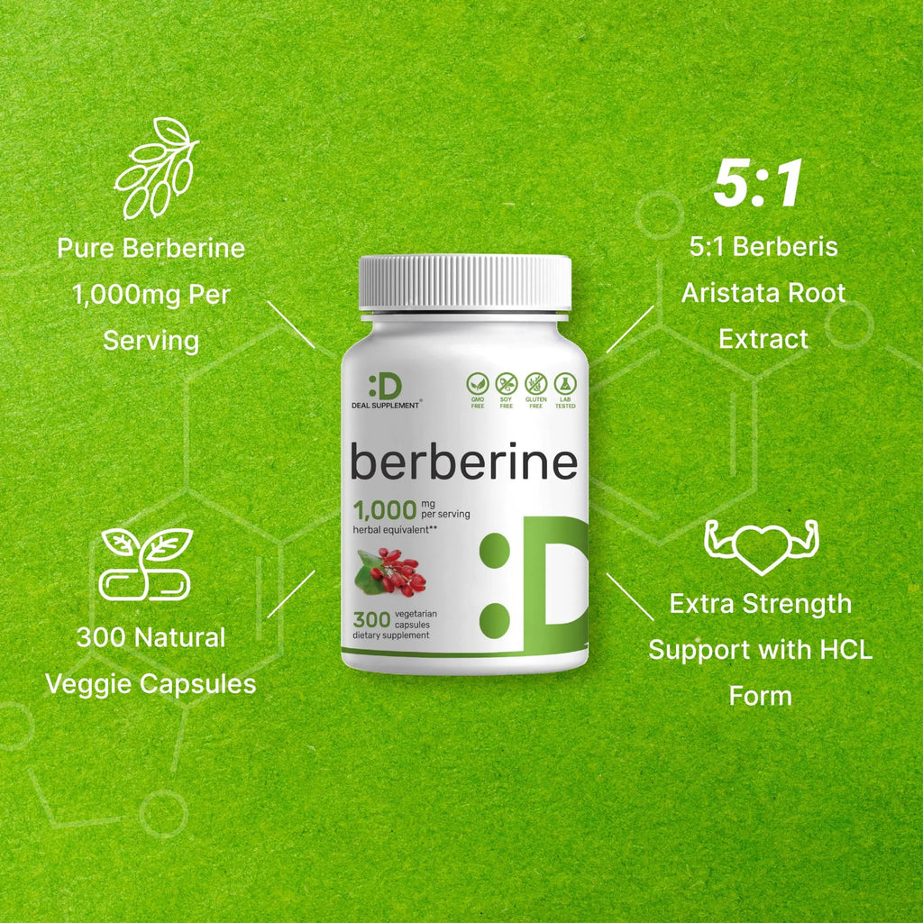 Berberine Supplement, 1,000mg Per Serving, 300 Veggie Capsules – 97% Pure Berberine DEAL SUPPLEMENT Au supplements