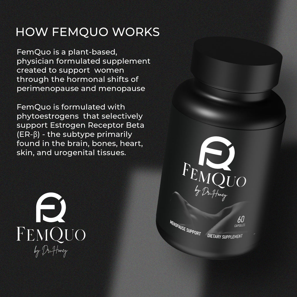 FemQuo by Dr. Honey Menopause & Perimenopause Support for Women Non Hormonal OBGYN Formulated with Rhapontic Rhubarb Red Clover Hops &Sage to Help Hot Flashes Night Sweats Sleep and Mood 60 Capsules FemQuo by Dr. Honey Au supplements