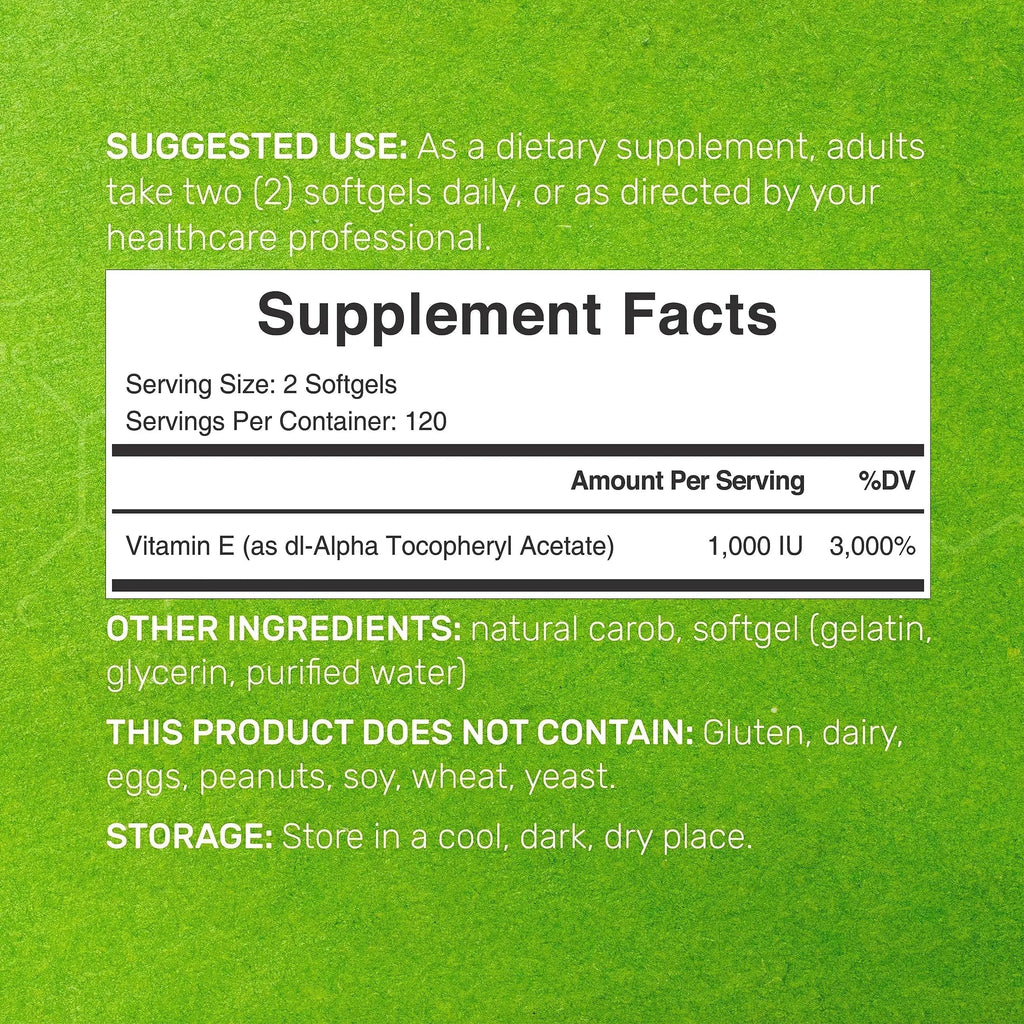 Vitamin E Supplements, 1,000 IU Per Serving, 240 Softgels – Extra Strength Antioxidant Protection – Bioavailable Stable Form DEAL SUPPLEMENT Au supplements