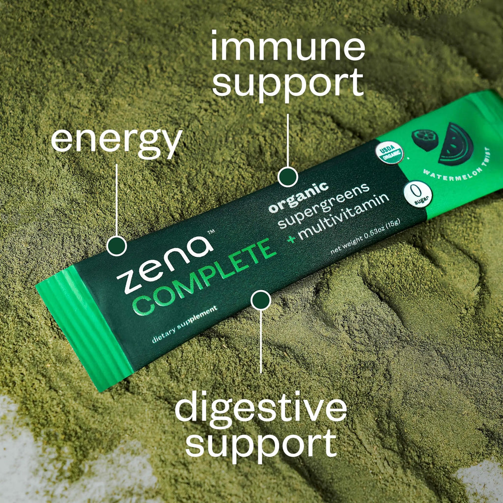 Zena Complete Organic Super Greens Powder & Multivitamin, 90+ Supergreens, Fruits, Veggies, Pre & Probiotics, Watermelon Citrus Flavor Zena Nutrition Au supplements