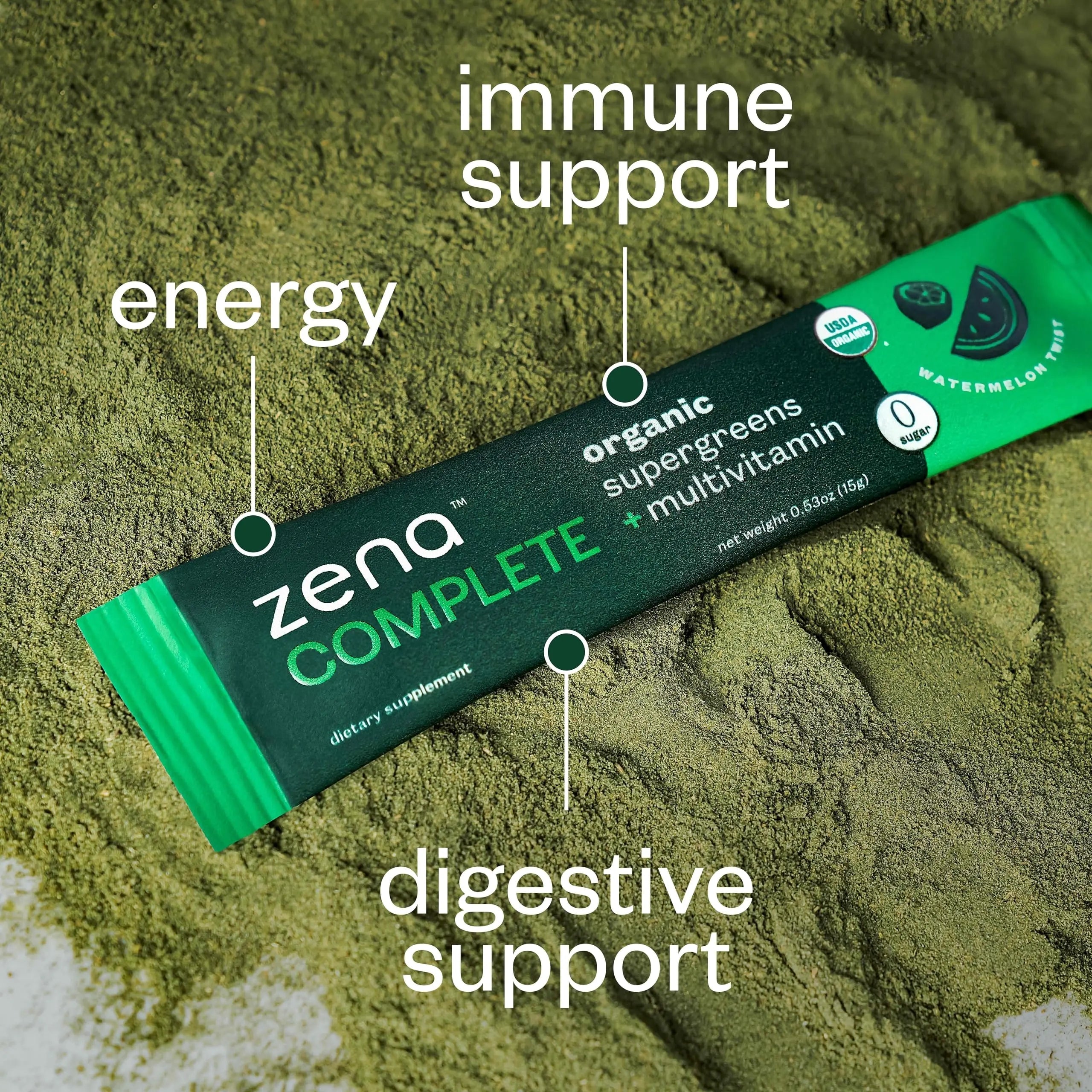 Zena Complete Organic Super Greens Powder & Multivitamin, 90+ Supergreens, Fruits, Veggies, Pre & Probiotics, Watermelon Citrus Flavor Zena Nutrition Au supplements