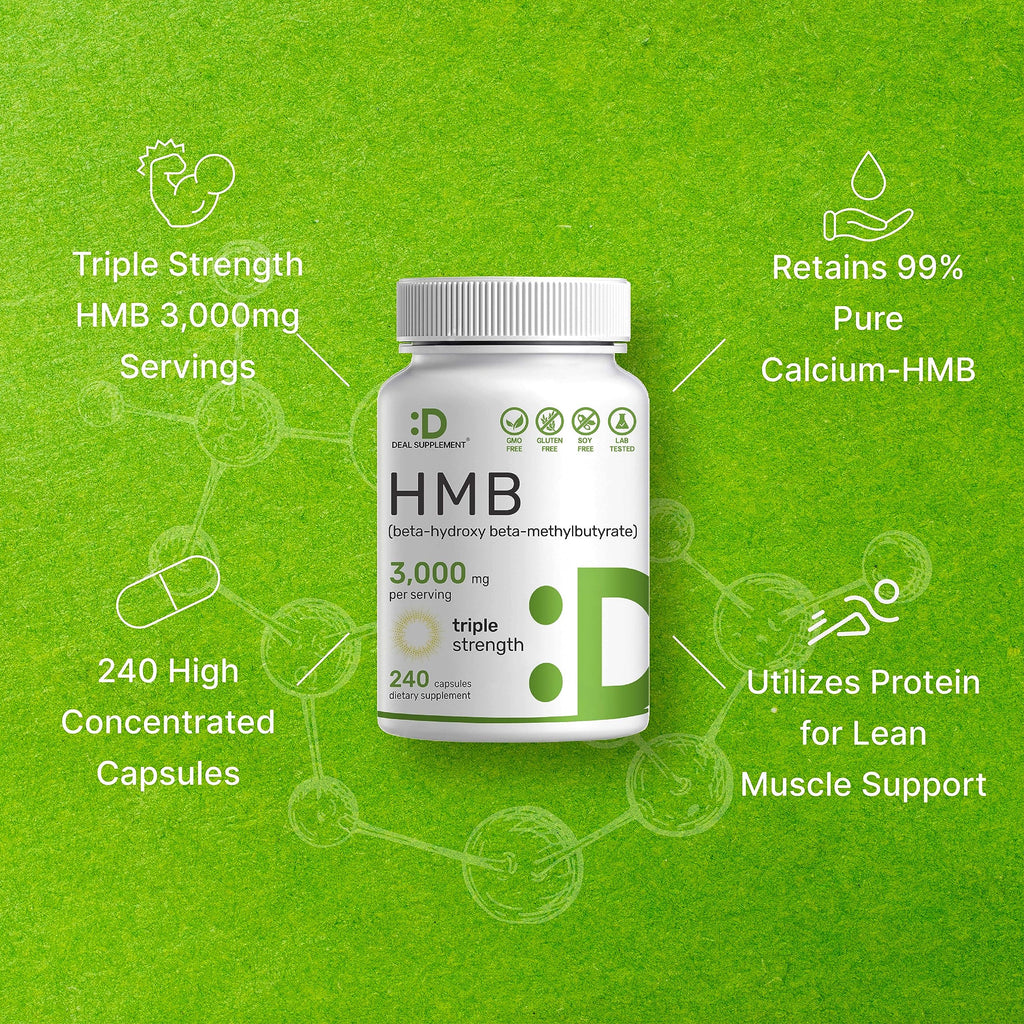 Ultra Strength HMB Supplements 3,000mg Per Serving, 240 Capsules | Third Party Tested | Supports Muscle Growth, Retention