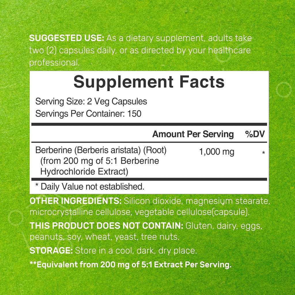 Berberine Supplement, 1,000mg Per Serving, 300 Veggie Capsules – 97% Pure Berberine DEAL SUPPLEMENT Au supplements