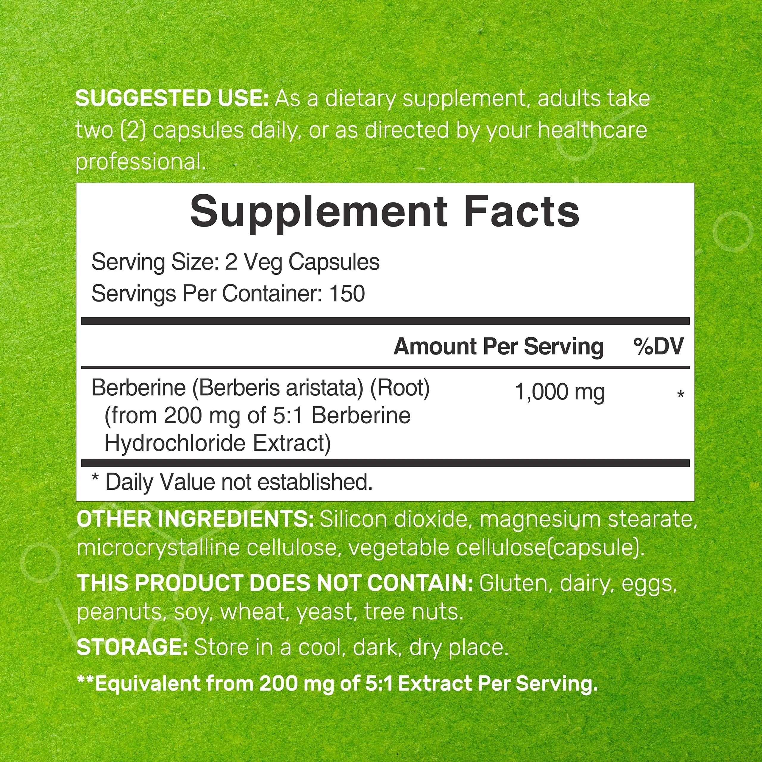 Berberine Supplement, 1,000mg Per Serving, 300 Veggie Capsules – 97% Pure Berberine DEAL SUPPLEMENT Au supplements