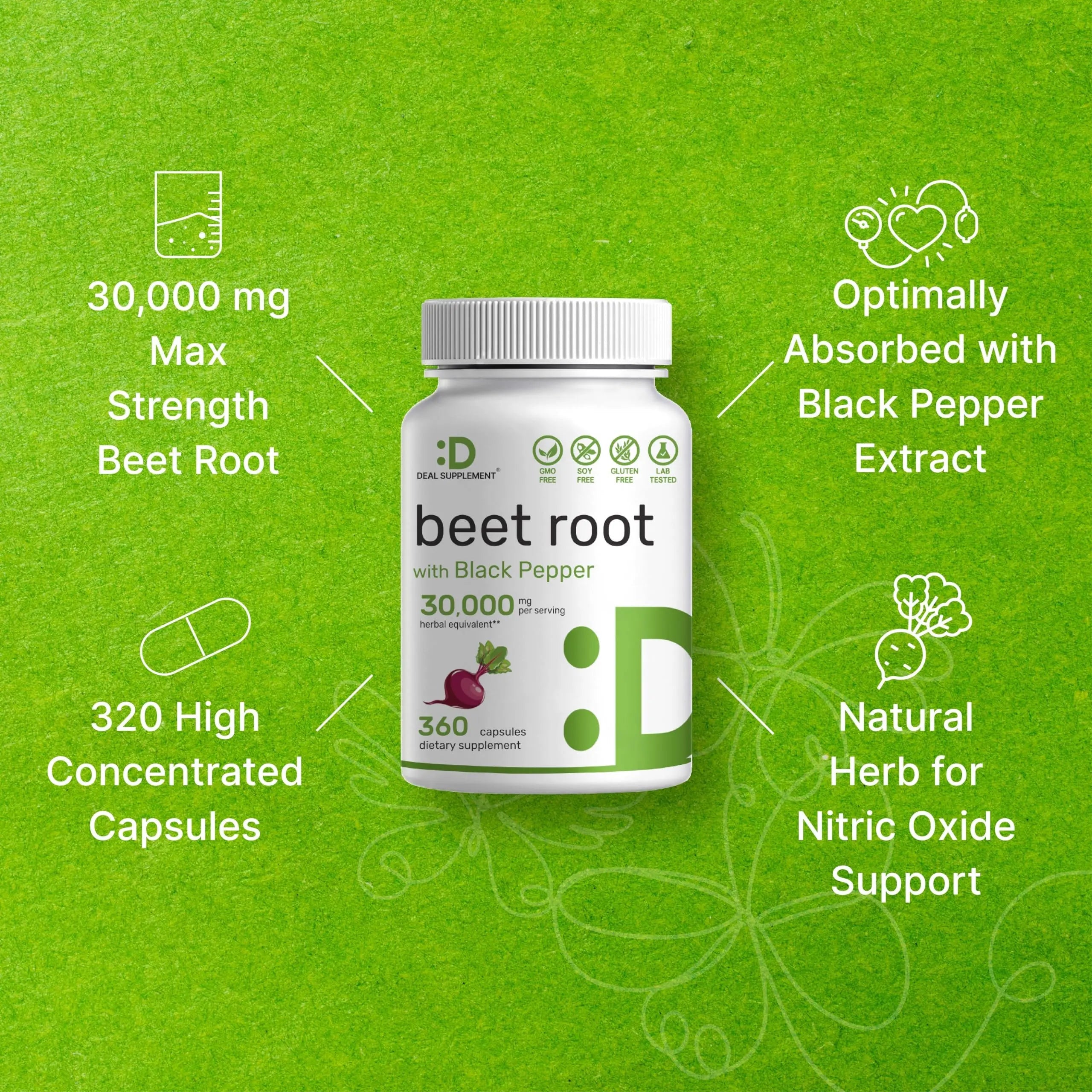 Beet Root Capsules 30000mg Per Serving, 360 Count, with Black Pepper Extract – Enhanced DEAL SUPPLEMENT Au supplements