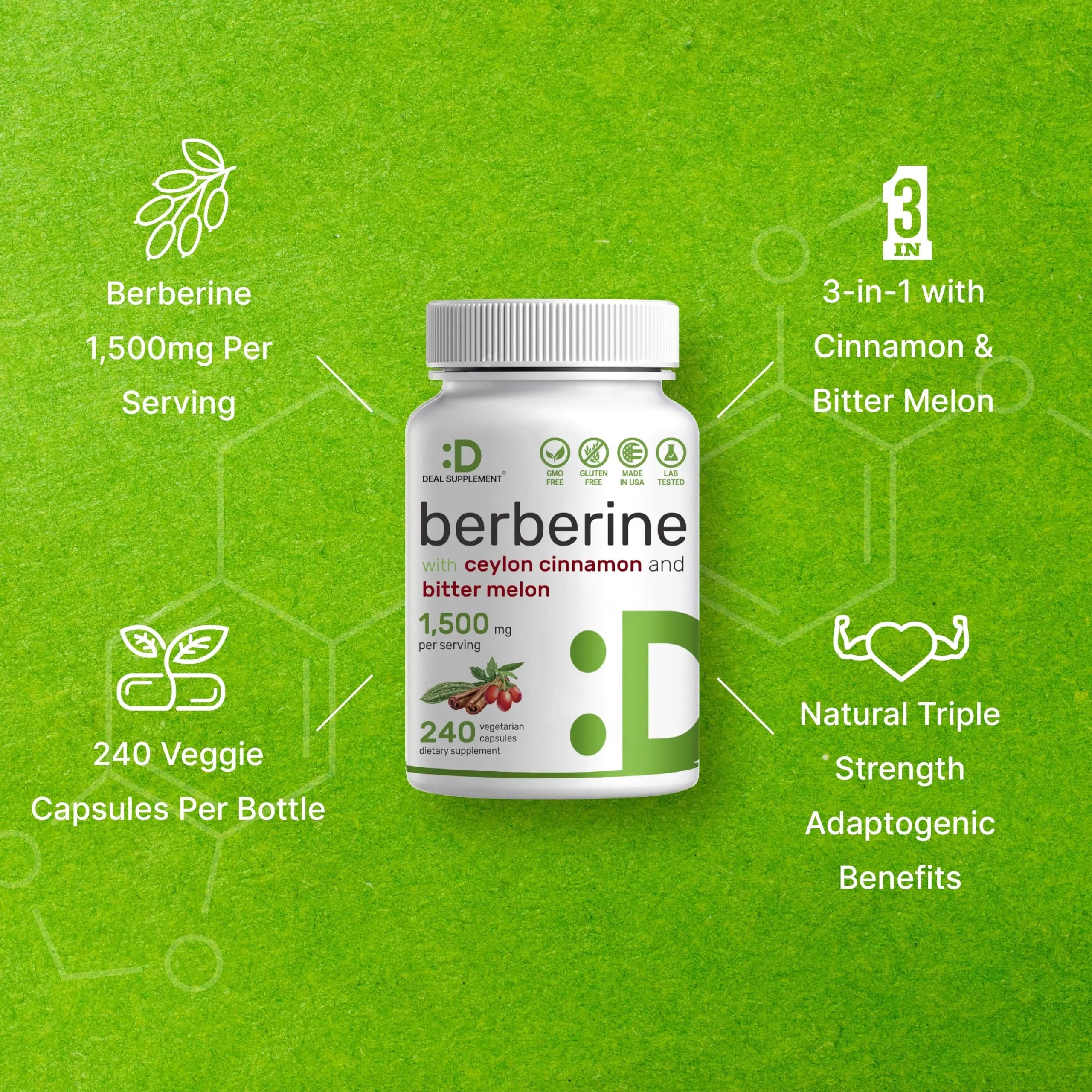 Berberine Supplement 500mg Per Capsule (1500mg Per Serving) | 240 Veggie Capsules DEAL SUPPLEMENT Au supplements