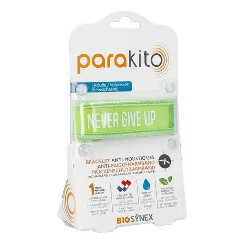 Parakito green bracelet "Never give up" rechargeable mosquito repellent PARAKITO Au supplements