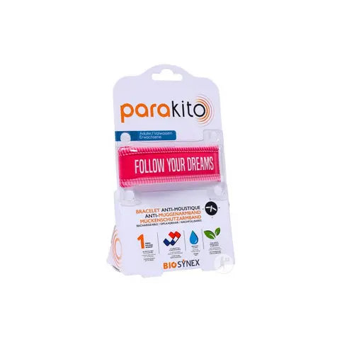 Parakito pink "Follow your dreams" rechargeable mosquito repellent bracelet PARAKITO Au supplements