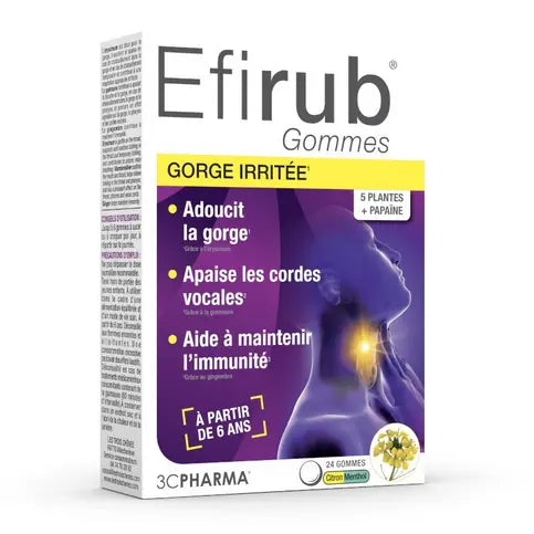 Efirub sore throat 24 lemon-menthol gummies 3C PHARMA Au supplements