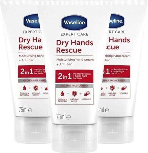 3 X Vaseline Expert Care Dry Hands Rescue Moisturises Protects against Bacteria