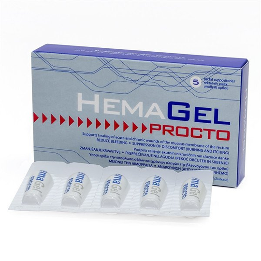 HEMAGEL PROCTO Medical Suppositories 5 pcs. Heals Wounds of the Muscous Membrane