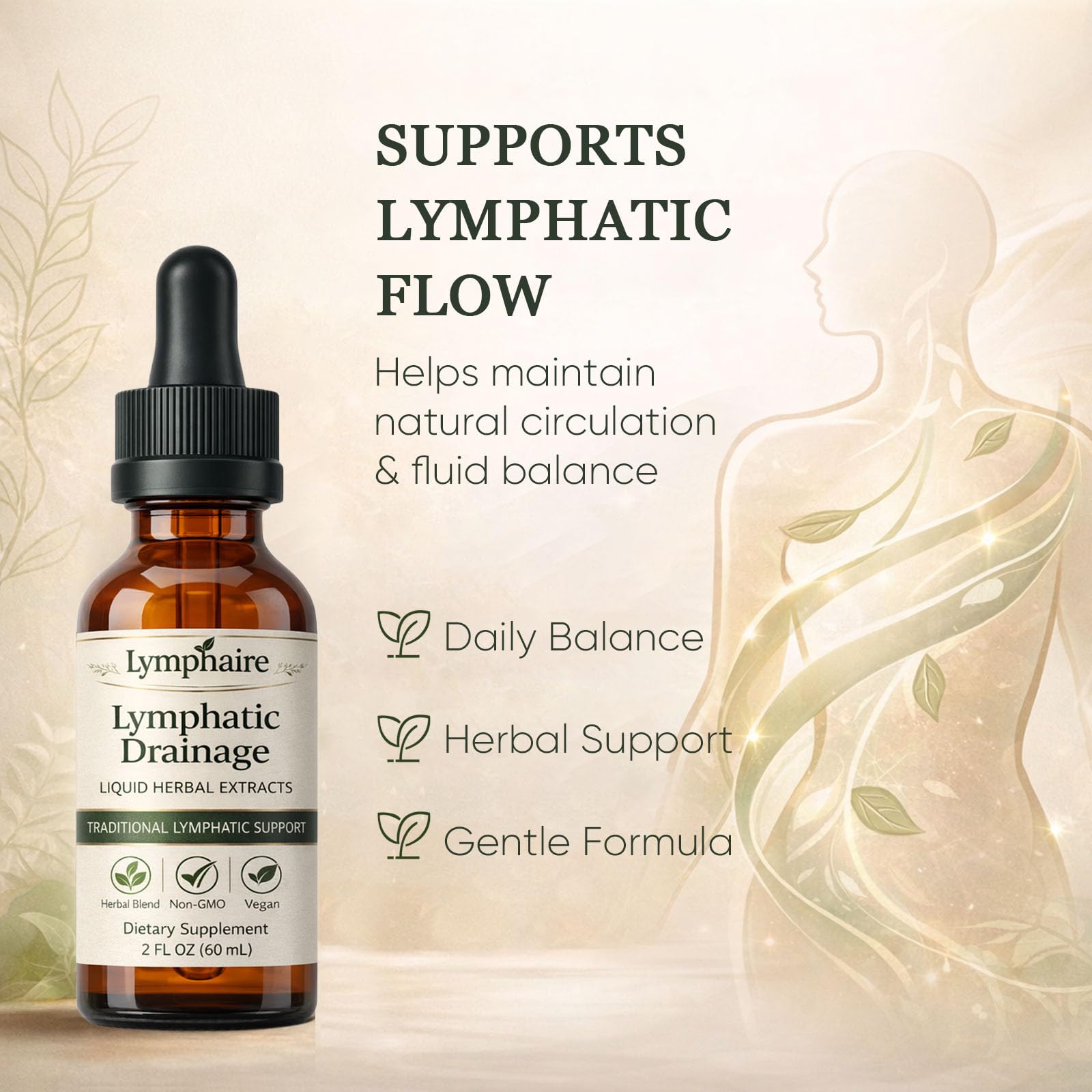 Aacnre Lymphaire Lymphatic Drainage Drops, Herbal Fluid Balance Support, Lymphatic System Support, Immune System & General Wellness, Vegan & Non-GMO, 2 Fl Oz (1) - Maple Wellness Supplements