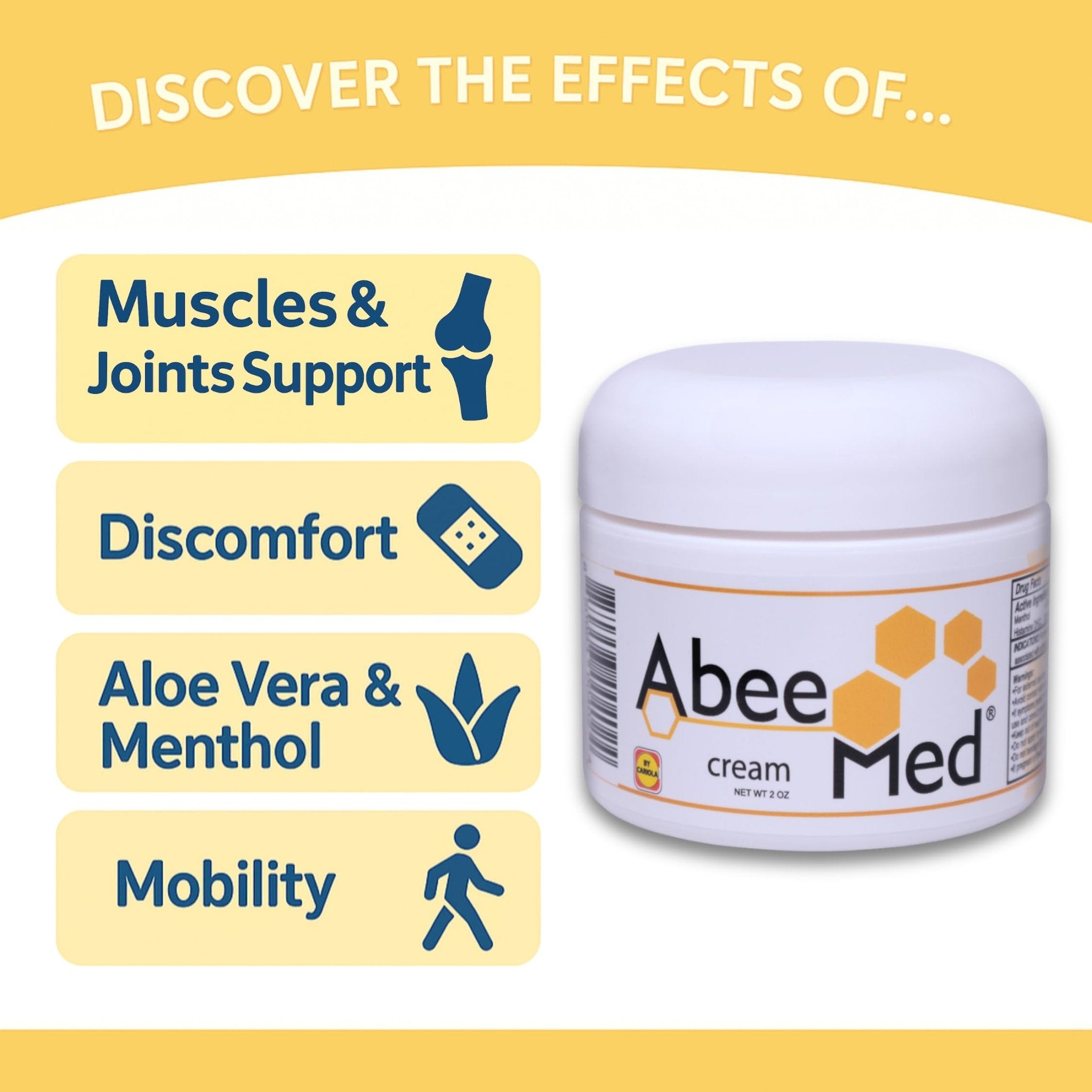 ABEE MED Extra Strength Joint & Muscle Relief Cream – Menthol Cooling & Warming Formula with Bee Pollen, Aloe & Chamomile – Fast-Absorbing Comfort Cream for Back, Knees & Muscles – 2 oz - TrustMedUSA