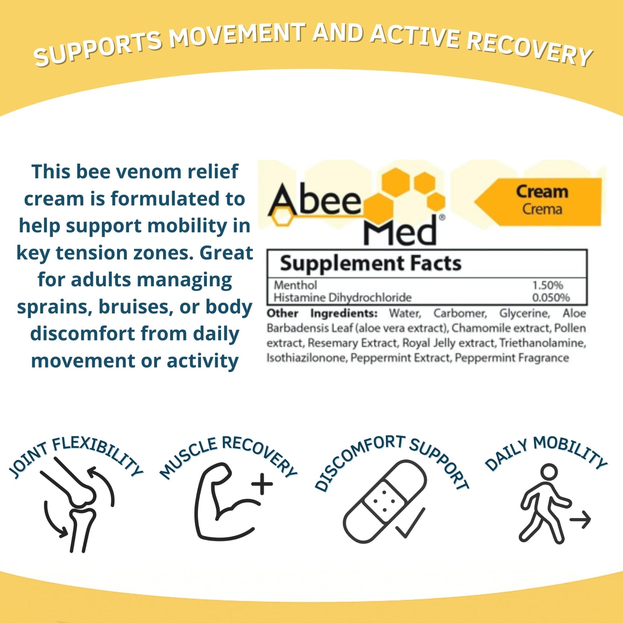 ABEE MED Extra Strength Joint & Muscle Relief Cream – Menthol Cooling & Warming Formula with Bee Pollen, Aloe & Chamomile – Fast-Absorbing Comfort Cream for Back, Knees & Muscles – 2 oz - TrustMedUSA
