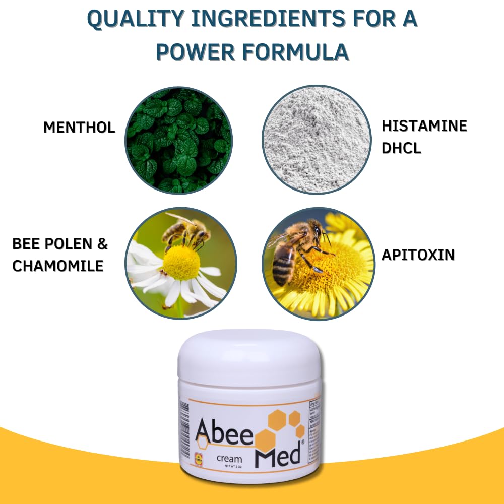 AbeeMed Cream Bee Venom Apitoxin for Aches - Menthol - Histamine DHCL - Bee Polen - Chamomile - Support for Neck and Backache - Supports Joint & Muscle Discomfort - Sprains, Bruises and Strains V2 - TrustMedUSA