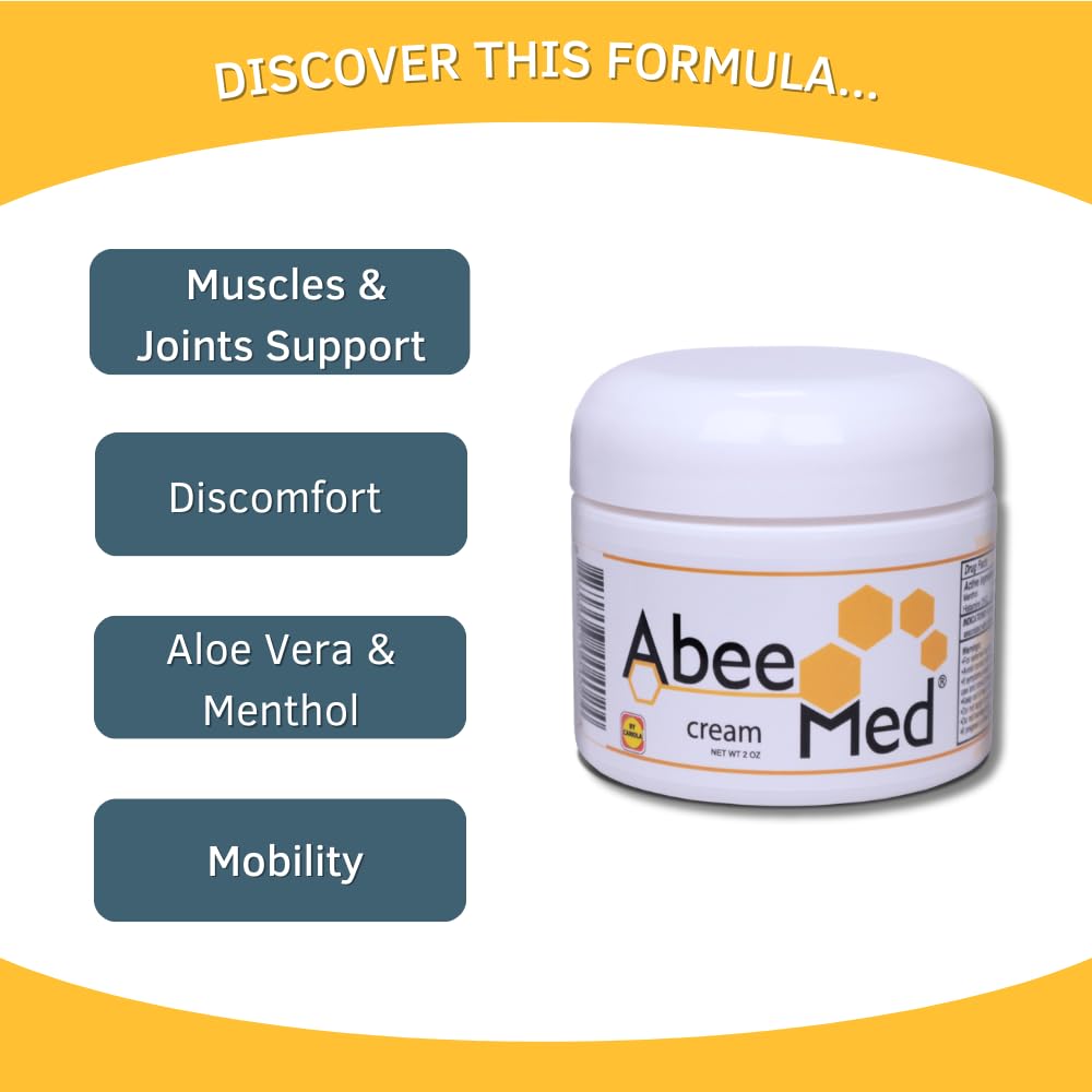 AbeeMed Cream Bee Venom Apitoxin for Aches - Menthol - Histamine DHCL - Bee Polen - Chamomile - Support for Neck and Backache - Supports Joint & Muscle Discomfort - Sprains, Bruises and Strains V2 - TrustMedUSA