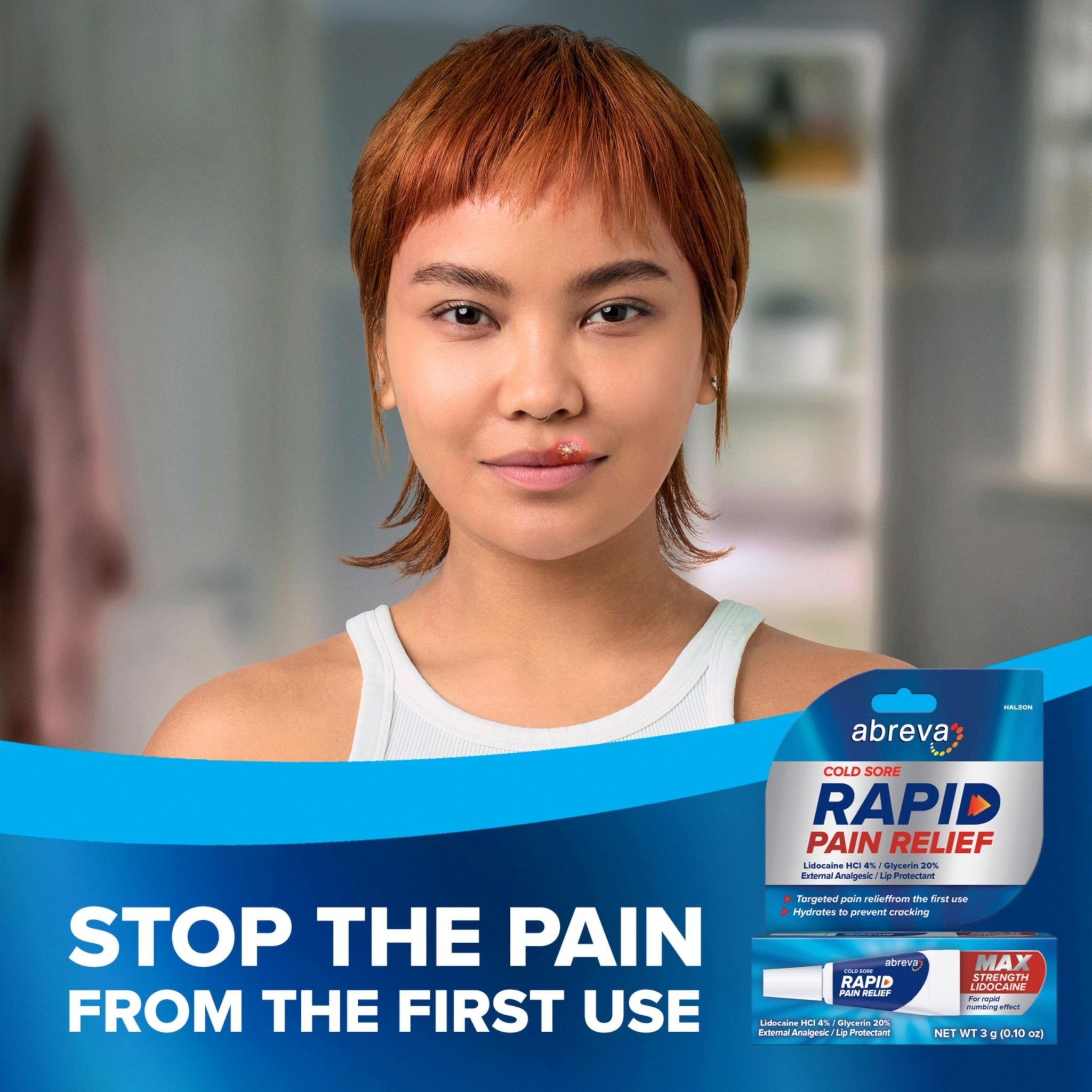 Abreva Cold Sore Treatment Rapid Pain Relief Cream - 1 Tube, 3 Grams - Maple Wellness Supplements