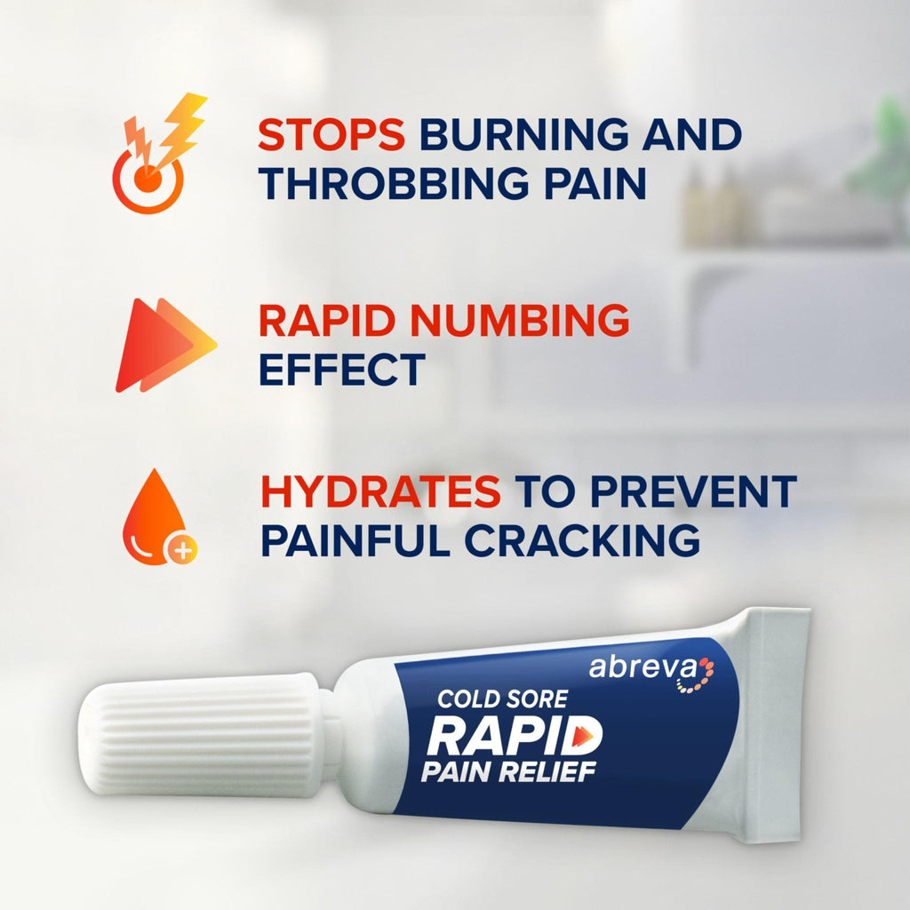 Abreva Cold Sore Treatment Rapid Pain Relief Cream - 1 Tube, 3 Grams - Maple Wellness Supplements
