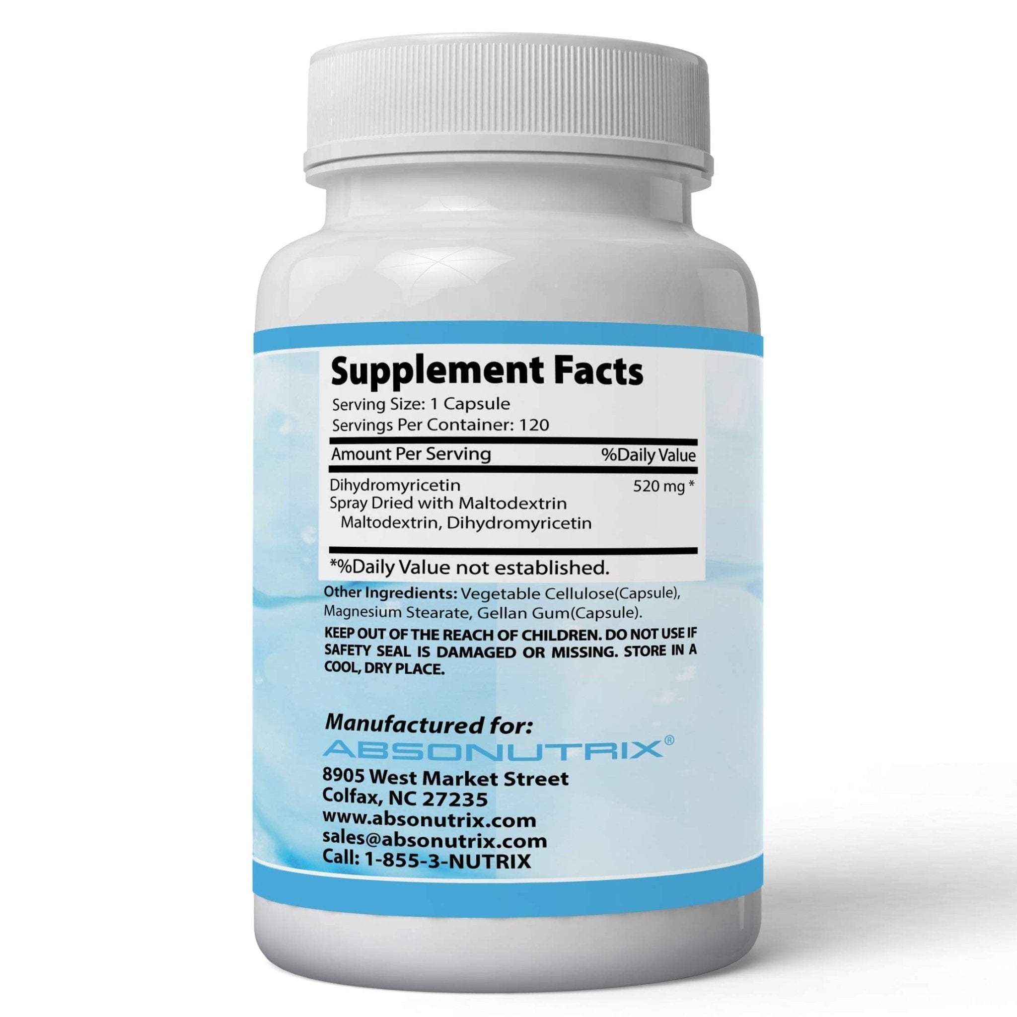 Absonutrix Dihydromyricetin - 520 mg, 120 Servings, Made in USA, Quick Absorption, Quality Potent Ingredients, Third-Party Tested, Non-GMO, GMP Certified, Cruelty Free Products - TrustMedUSA