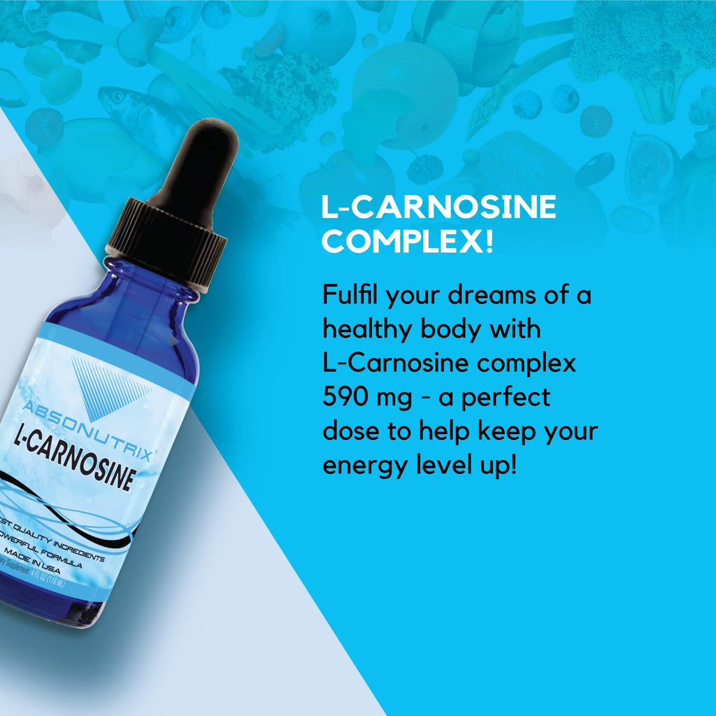 Absonutrix L-Carnosine - 583 mg 4 Oz Bottle, 200 Highly Potent Servings, Easy-to-Consume Drops, High Bioavailability, Third-Party Tested, GMP-Certified, Non-GMO, Cruelty-Free Products, Made in USA - TrustMedUSA