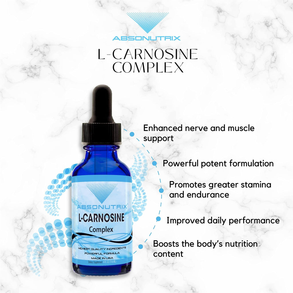 Absonutrix L-Carnosine - 583 mg 4 Oz Bottle, 200 Highly Potent Servings, Easy-to-Consume Drops, High Bioavailability, Third-Party Tested, GMP-Certified, Non-GMO, Cruelty-Free Products, Made in USA - TrustMedUSA