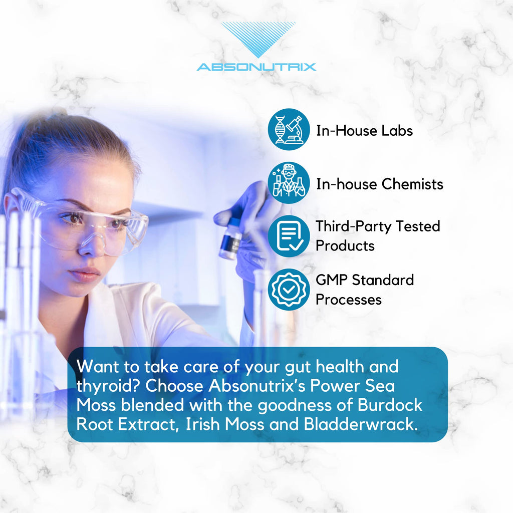 Absonutrix Power Sea Moss with Blend Burdock Root Extract 593mg, 4 Oz Liquid, 200 Servings, Made in USA, Quick Absorption, Quality Potent Ingredients, Third-Party Tested, Non-GMO - TrustMedUSA
