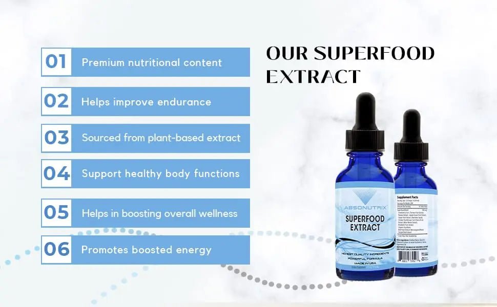 Absonutrix Superfood Extract 390 mg, 4 Oz Liquid, 302 Servings, Made in USA, Quick Absorption, Quality Potent Ingredients, Non-GMO, GMP Certified, Cruelty-Free Products - TrustMedUSA