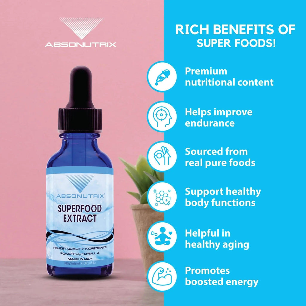 Absonutrix Superfood Extract 390 mg, 4 Oz Liquid, 302 Servings, Made in USA, Quick Absorption, Quality Potent Ingredients, Non-GMO, GMP Certified, Cruelty-Free Products - TrustMedUSA