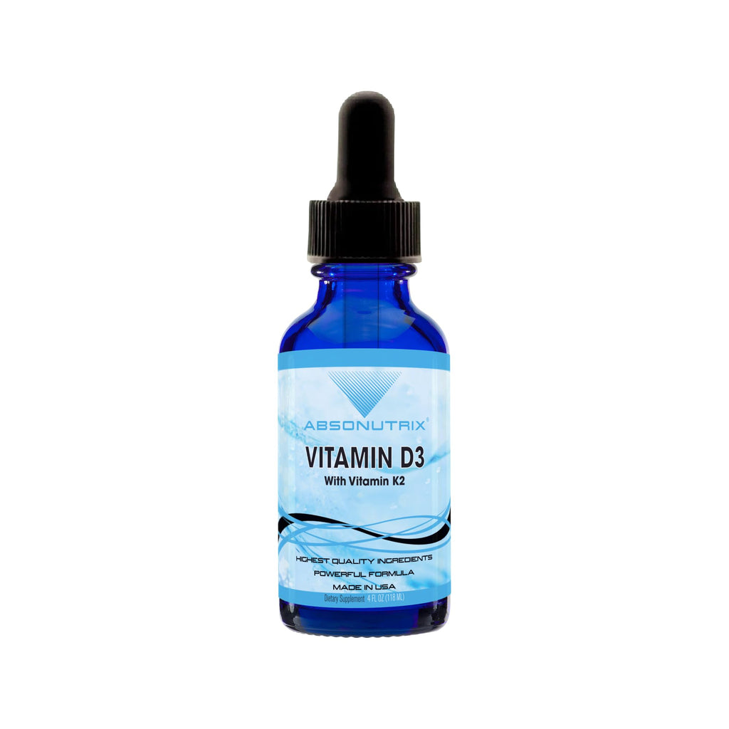 Absonutrix Vitamin D3 K2 Drops, 390mg, 4 Oz Liquid, 302 Servings, Made in USA, Quick Absorption, Quality Potent Ingredients, Non-GMO, GMP Certified, Cruelty-Free Products, Bone Strength Supplements - TrustMedUSA