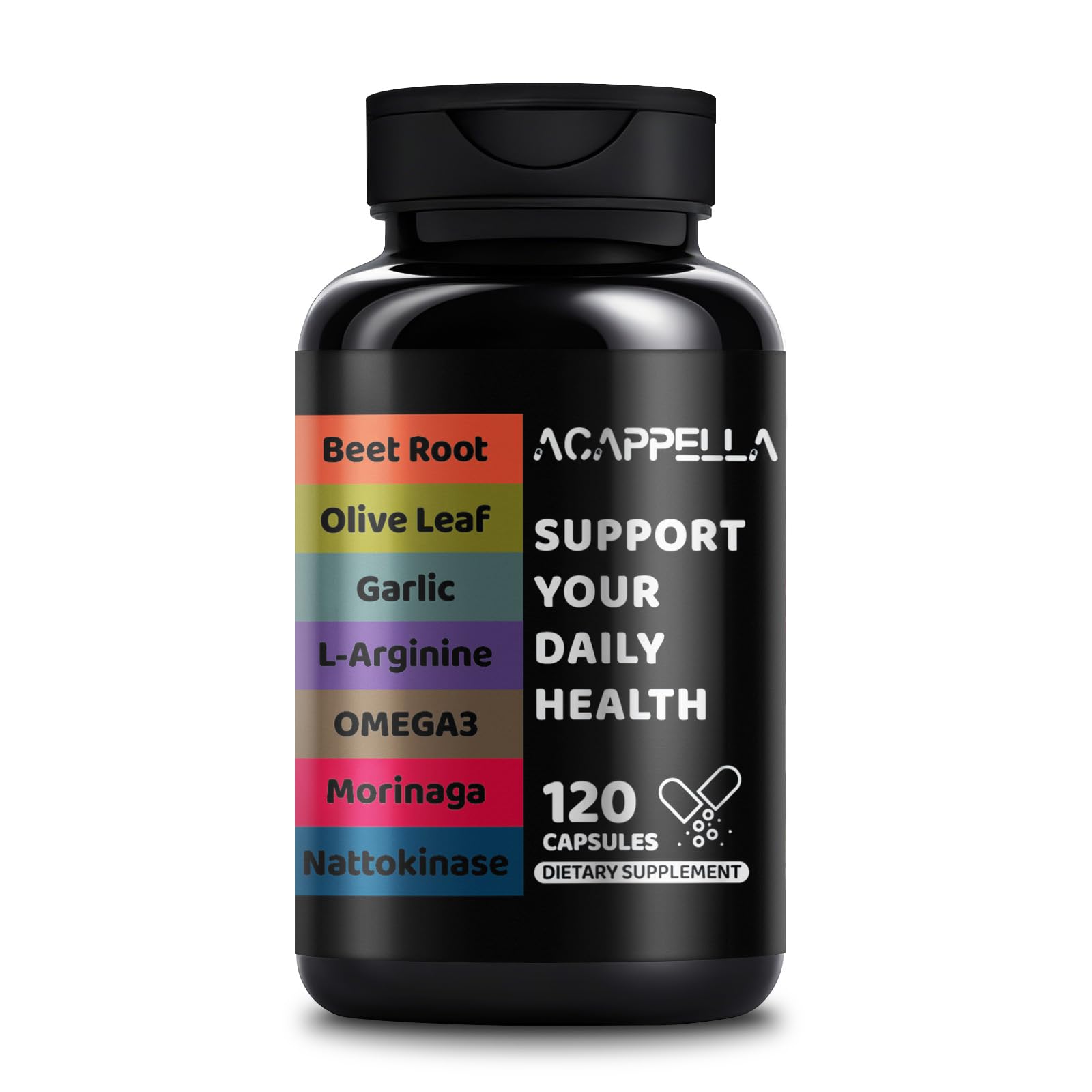 ACAPPELLA Moringa Capsules with Beet Root Capsule Olive Leaf Garlic L-Arginine Omega 3 Nattokinase Supplement - 120 Count - TrustMedUSA