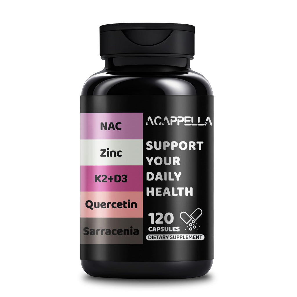 ACAPPELLA N-Acetyl Cysteine Vitamin D3 K2 Zinc Quercetin Sarracenia Purpurea NAC Supplement with Elderberry Holy Basil Bee Propolis Bromelain L-Lysin for Men & Women (1) - TrustMedUSA