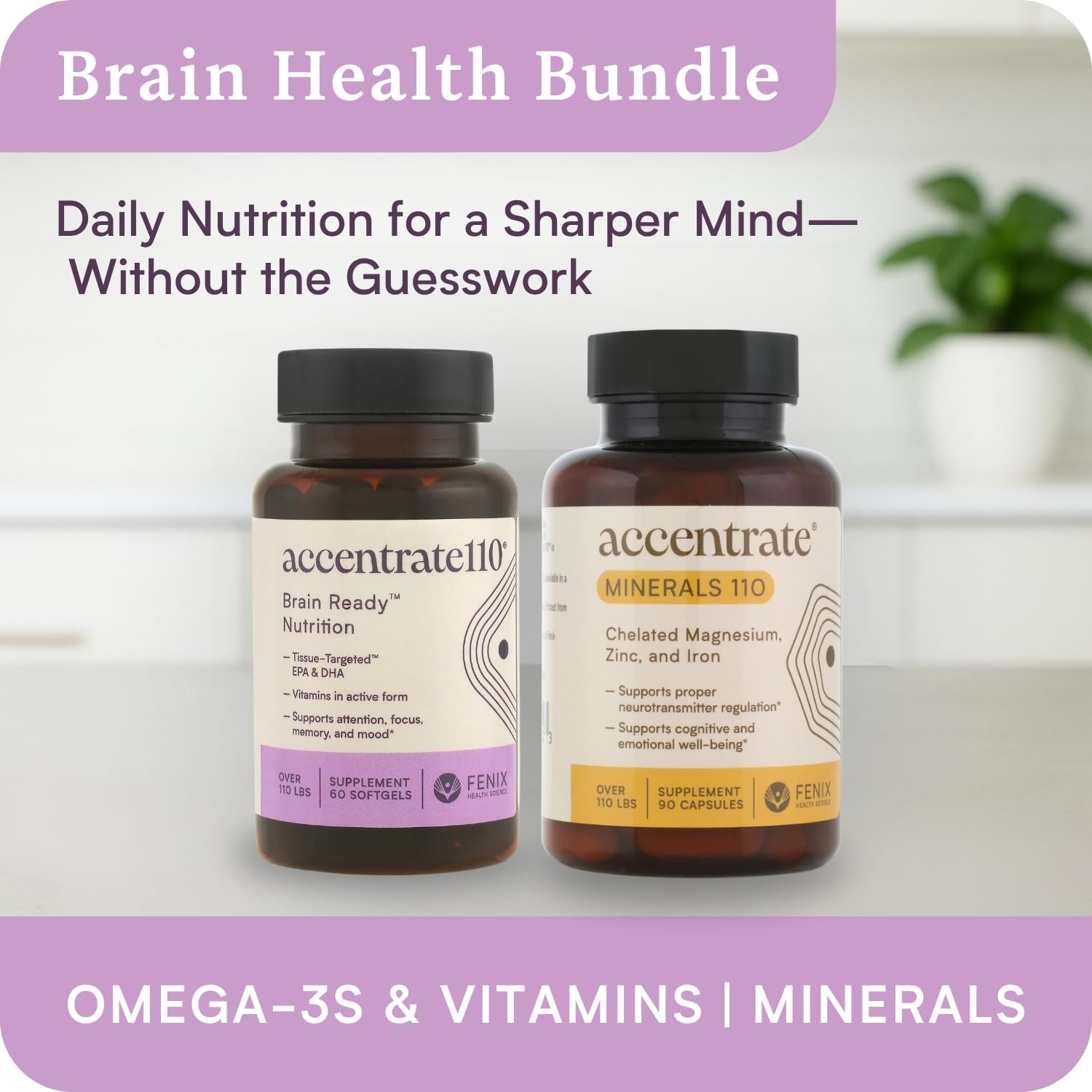 Accentrate110 - Focus Supplement - Methylated Vitamin B Complex with Omega 3 Fatty Acid Supplement - L-Methylfolate, Vitamin B12, P-5-P, Riboflavin, VIT D, – 60 Softgels (1 Month Supply) - TrustMedUSA