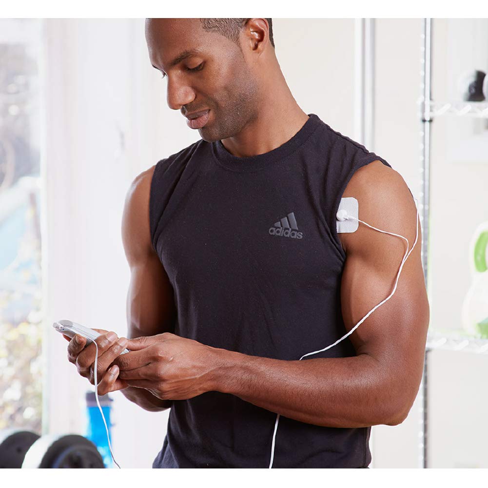 AccuRelief TENS Unit Muscle Stimulater Pain Relief System - Electric Muscle Stimulator with Electrodes for Neck, Back, and Full Body, White and Blue - TrustMedUSA