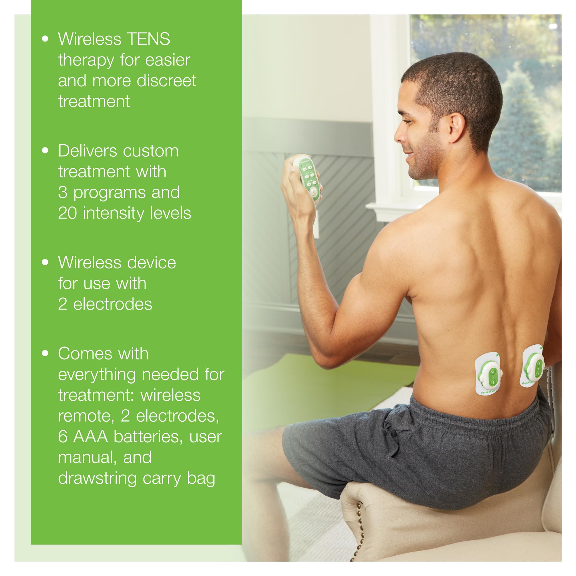 AccuRelief Wireless TENS Unit with Remote Control, TENS Pain Relief Device and Muscle Stimulator, for Back Pain, Neck Pain, Arm and Leg Pain - TrustMedUSA