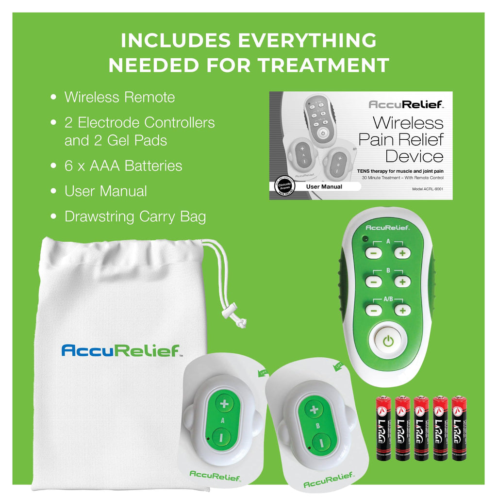 AccuRelief Wireless TENS Unit with Remote Control, TENS Pain Relief Device and Muscle Stimulator, for Back Pain, Neck Pain, Arm and Leg Pain - TrustMedUSA