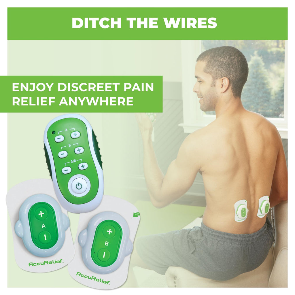 AccuRelief Wireless TENS Unit with Remote Control, TENS Pain Relief Device and Muscle Stimulator, for Back Pain, Neck Pain, Arm and Leg Pain - TrustMedUSA
