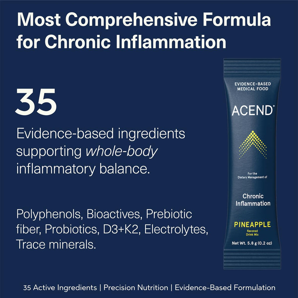 ACEND Advanced Inflammatory Support Powdered Drink Mix | Evidence-Based Polyphenols + Prebiotic Fiber + Probiotics | D3+K2, Minerals & Electrolytes | Non-GMO - TrustMedUSA