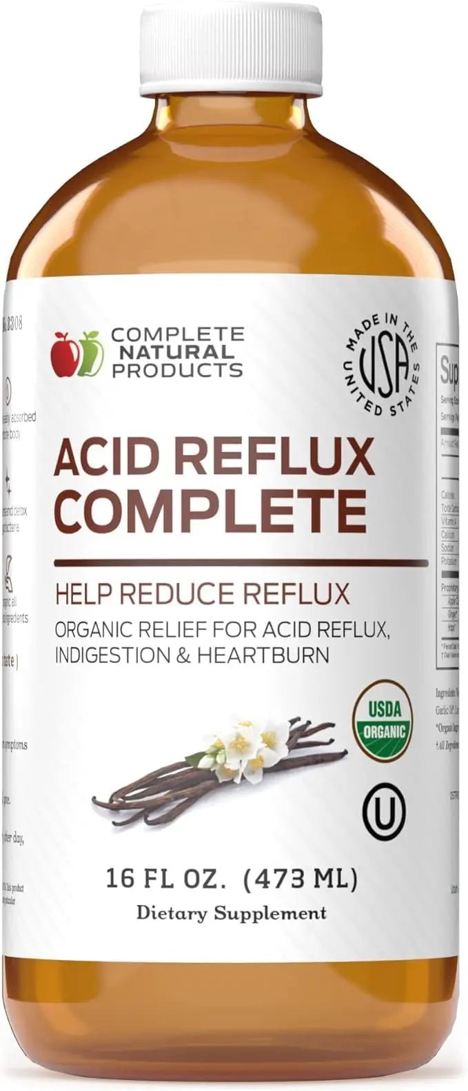 Acid Reflux Relief Liquid 16oz - Organic Heartburn Support Formula, Natural GERD Aid with Aloe Ginger Garlic Vanilla, Fast Absorbing Amish Remedy, Certified Organic Kosher Made in USA Supplement - TrustMedUSA